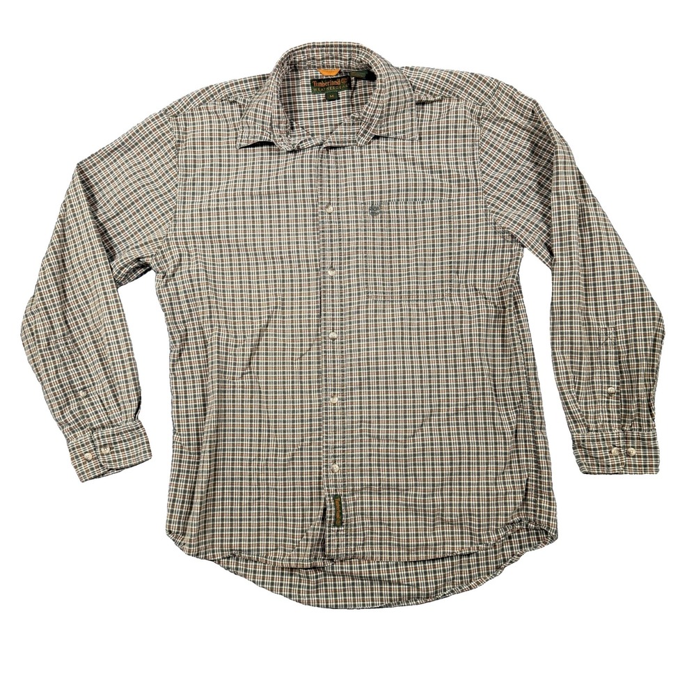 Timberland Weathergear Mens Medium Plaid Button Down Shirt Cotton Long Sleeve